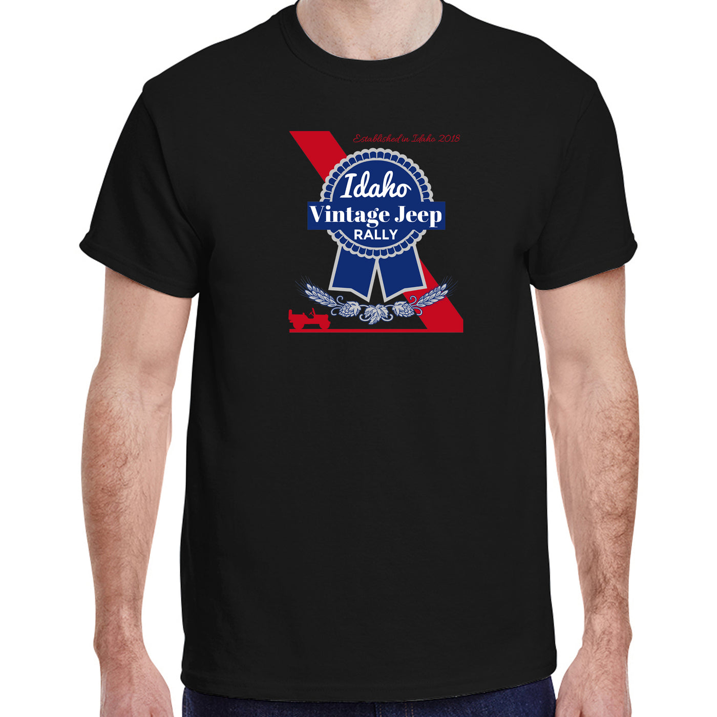 Idaho Vintage Jeep Rally Blue Beer Label T-Shirt